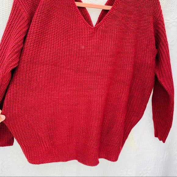 Pearl Detail Burgundy Knit Sweater Sz M - Picture 5 of 6